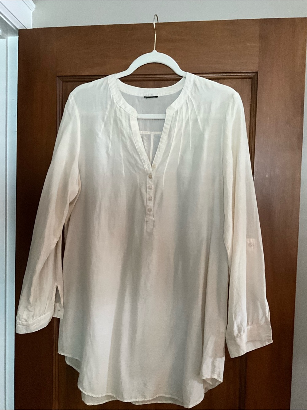 H&M Light Cream Long-Sleeve V-Neck Tunic Top